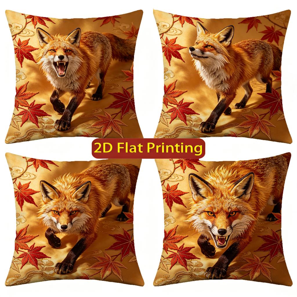 Autumn Maple Fox Decorative Throw Pillow Covers Pattern Cushion Cover Suitable For Sofa Bedroom Car Pillow Cover