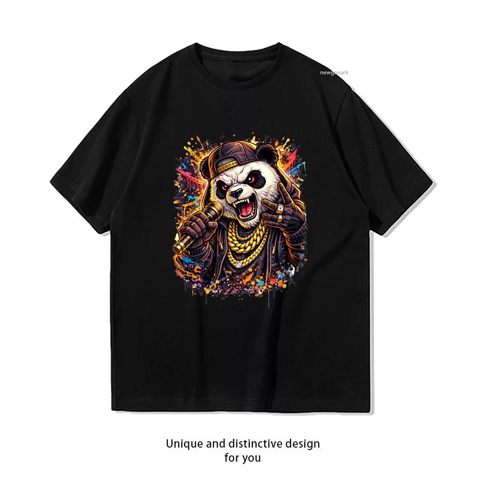 

Hip Hop Panda Rapper Graffiti Art Panda MC with Microphone Urban Music Illustration tshirt woman man cotton printed Tshirt 4XL