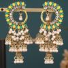 Ethnic Style Peacock Painted Pearl Bell Earrings Unique Design Vintage Rhinestone Tassel Earrings for Women, Long Style