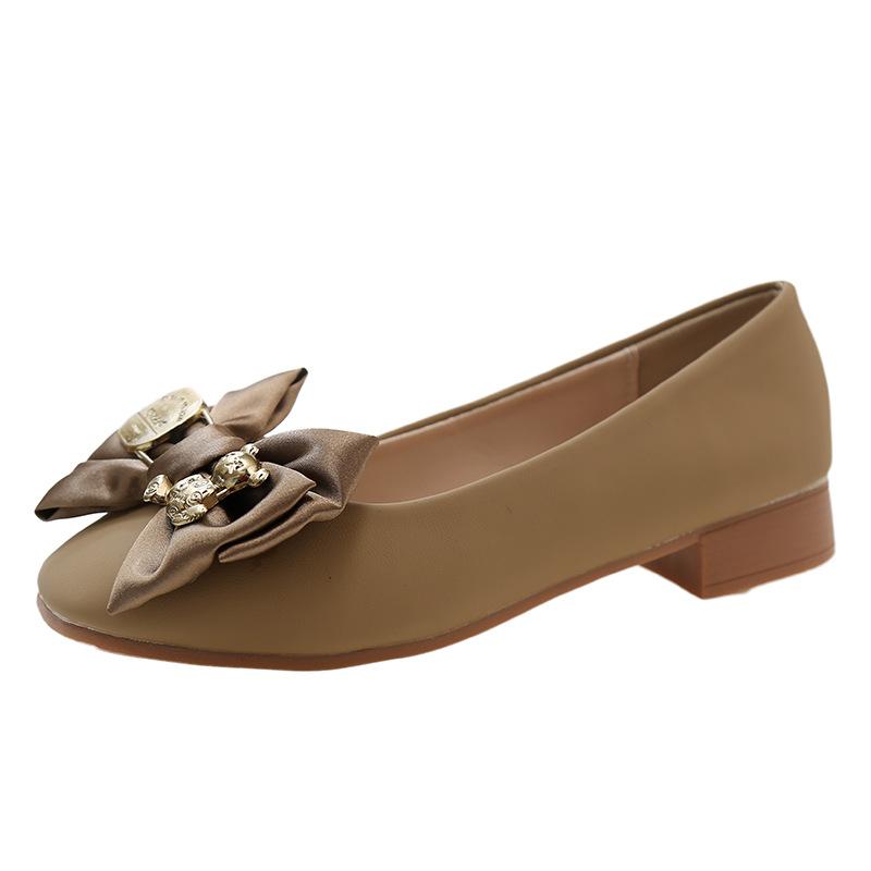 

Bow shallow beanie shoes women s spring and autumn new low-heeled ladyshoes single shoes women 40 хаки