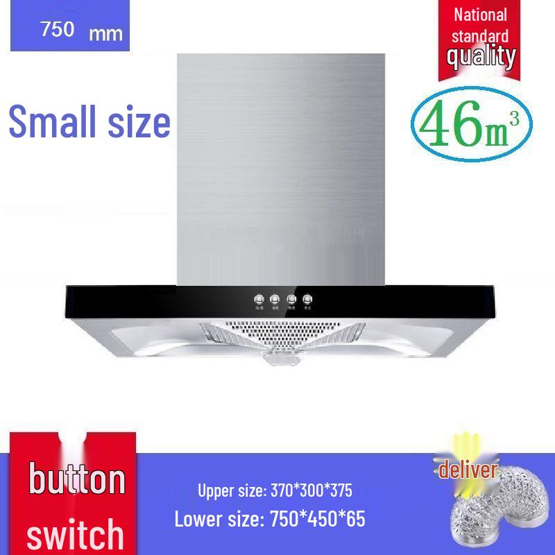 Compact 60-70cm Euro Style Top-Mount Range Hood with Large Suction for Small Apartments.