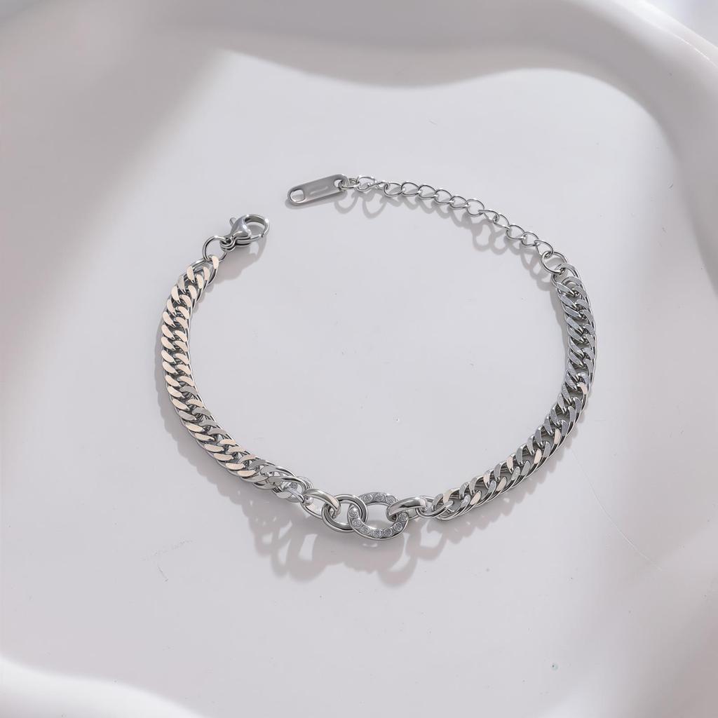 Gold And Silver Two-Color Cuban Chain, Love Diamond-Encrusted Bracelet, Multi-Layer Stacking Design, The Same Hip-Hop Style Jewelry For Men And Women