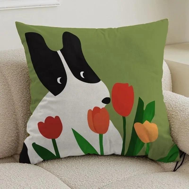 Cartoon Animal Pillowcase Cushion Cover Funny Black Little Cat Throw Pillow Case Couch Living Room Kids Bedroom Home Peach Skin