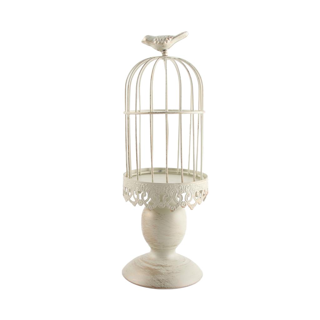Candle Holder White Vintage Bird Cage Type Carved Candlelight Stand Table Decoration for Banquet Dinning Party