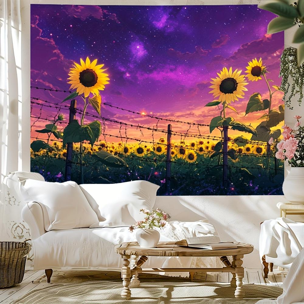 Sunflower Field Under Starry Sky Tapestry Wall Decor for Bedroom Cozy Atmosphere Dreamy Home Style Natures Charm Enhancement