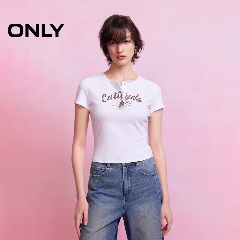 ONLY Women s Kitten Print Half-Placket T-Shirt XS
