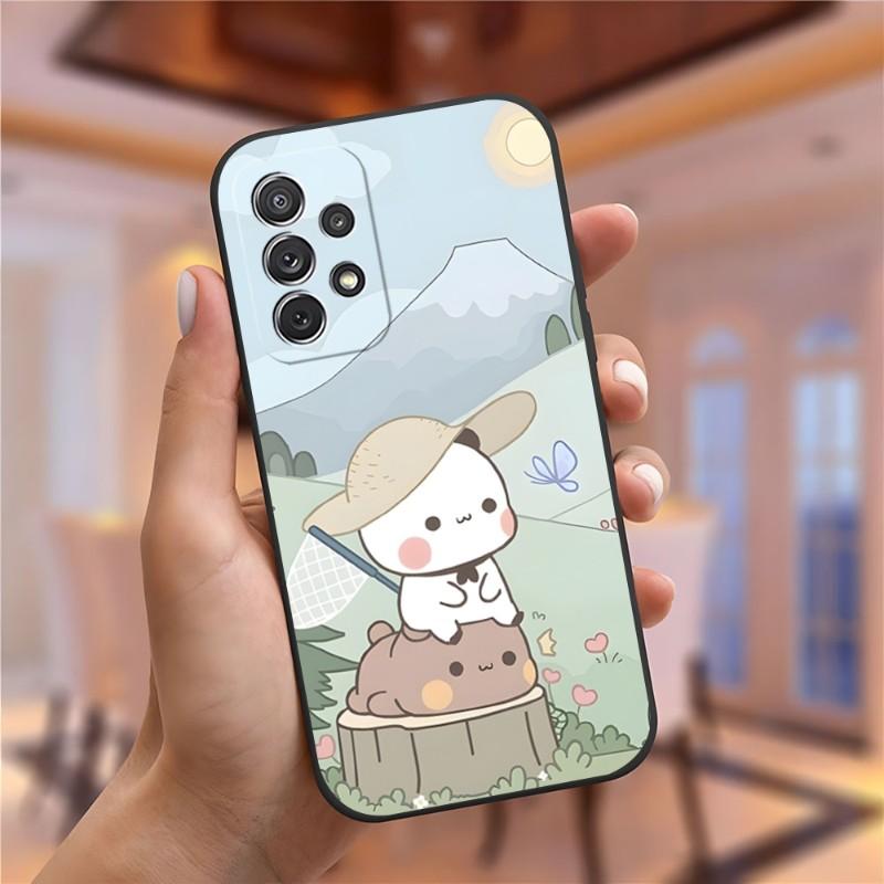 Fun Cartoon Peach Mochi Cat Phone Case for Samsung Galaxy A13 A52 A53 A73 A32 A51 A23 A22 A12 02s A20e A40 A50 A21 A72 A70 Cover