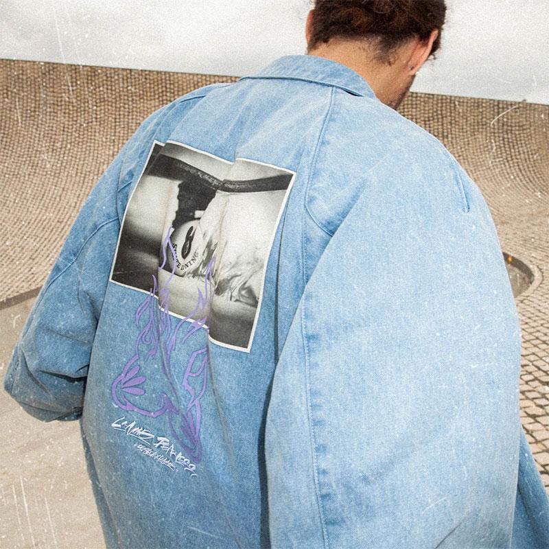 Li Ning X OG Slick Collaboration Skateboard Series Loose Wash Denim Jacket Men Jackets Light-Blue-Denim AJDT543-3