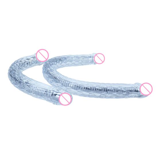 Flexible Double Headed Dildo, Realistic Bendable Strap-On Toy for Couples, Waterproof Long Curved Anal Vaginal Massager