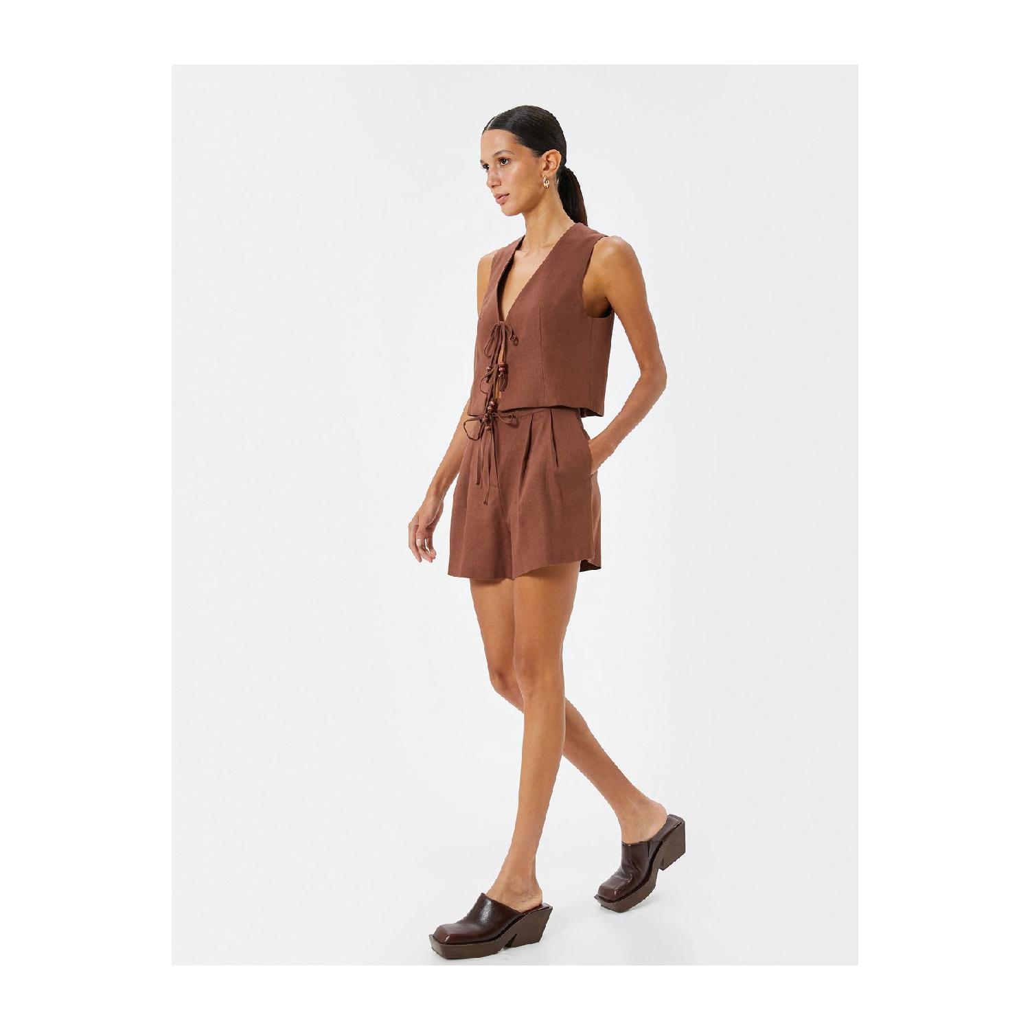 

Linen Shorts Pocket Pleated Detailed Standard Waist