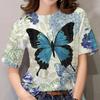 Women's Short Sleeved Butterfly Printed T-shirt Casual Top Plus Size