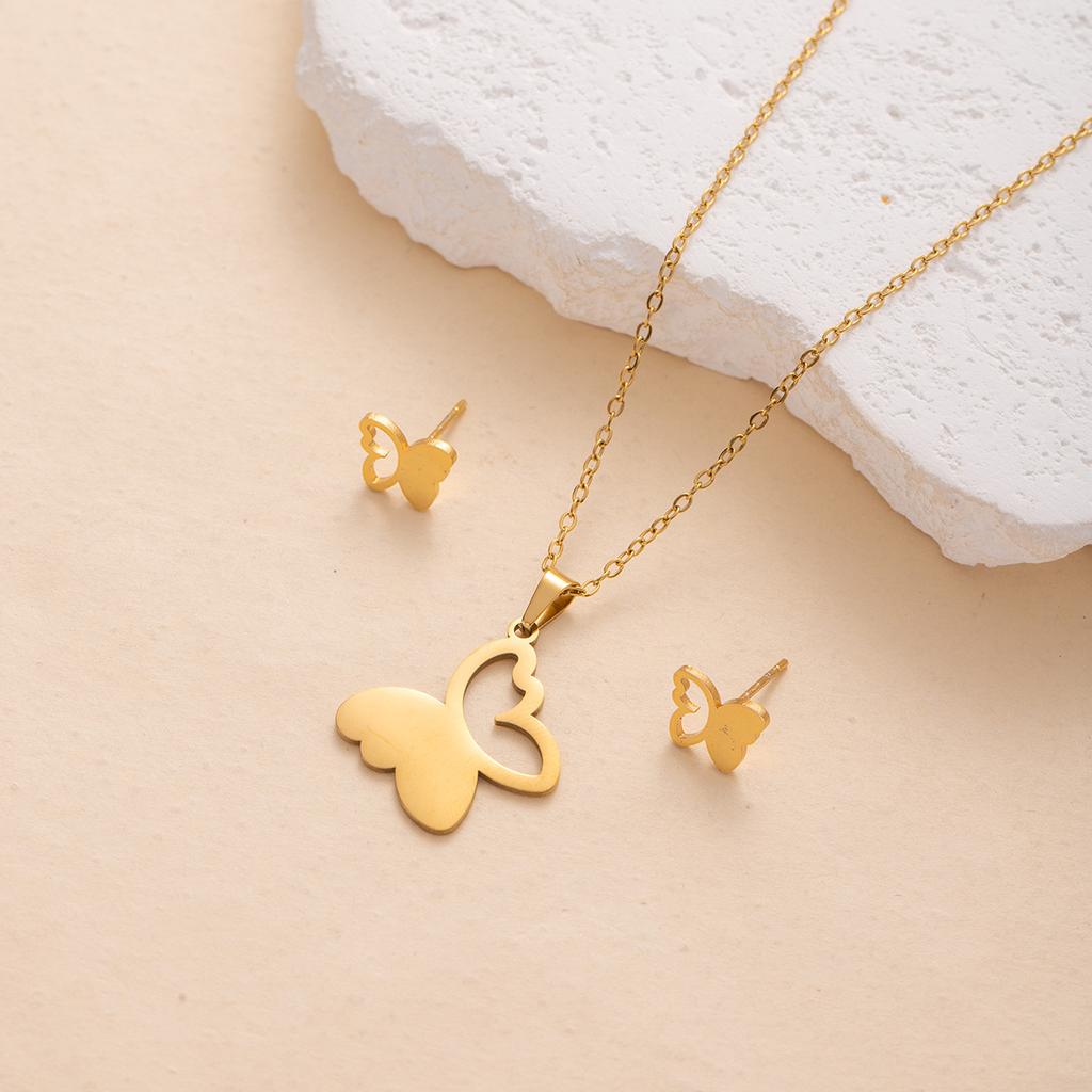 Creative Animal Stainless Steel Ladies' Flower Pendant Accessory Set Earring Necklace Set Geometric  Jewelry