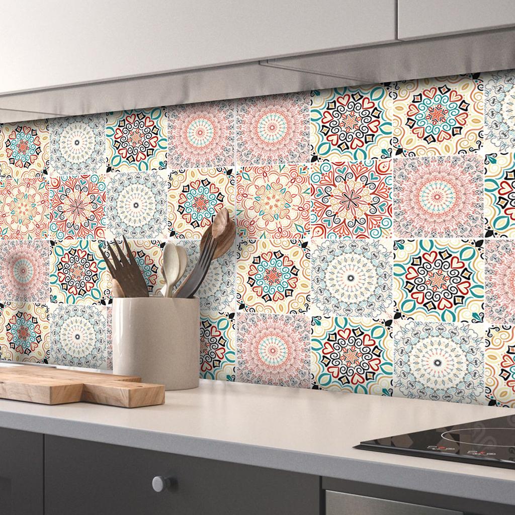Bohemian Style Thickened Kitchen Sticker Waterproof Self-Adhesive Kitchen And Bathroom Wall Sticker Home Decoration Ethnic Pattern Wall Sticker
