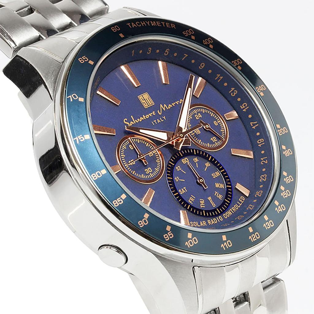 Salvatore Marra Solar Chronograph Limited Italian Blue and Pink Men's Radio-Controlled Watch, Edition, Brand, Gold, SM14117-SSBLPG