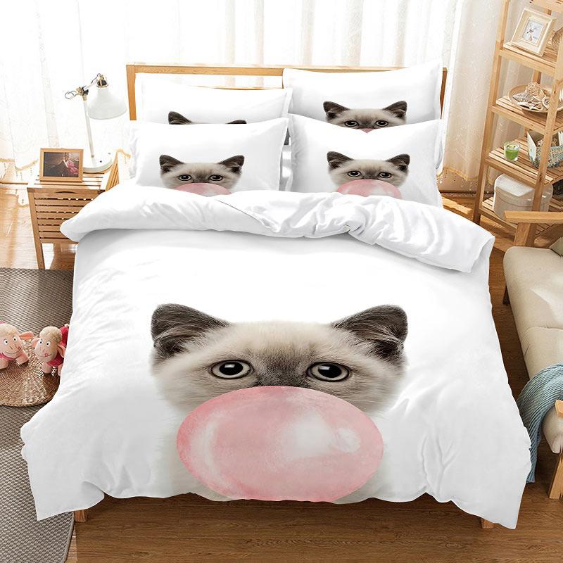 Comforter Cat Cute Kitty Theme Bedding Set For Kids Girls 2/3Pcs Single Double Queen King Size Comforter Bedclothes
