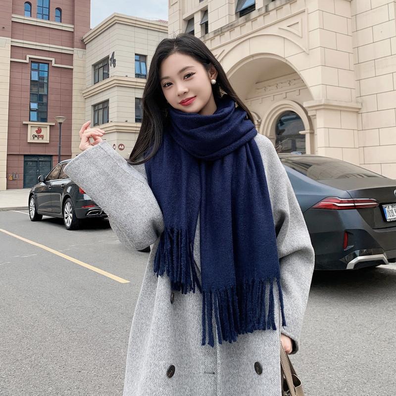 Solid color mink hair scarf light luxury high-end imitation cashmere scarf women's winter Korean men's shawl scarf autumn and winter