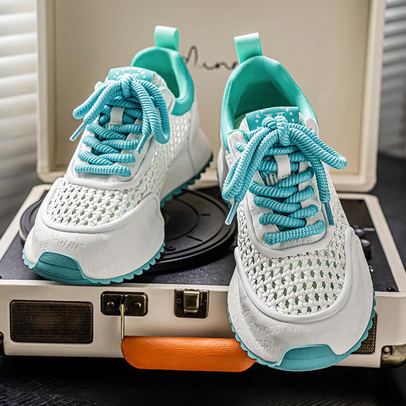 Summer Weave Man Casual Sneakers Fashion White Platform Sneakers Man Designer Shoes Breathable Lace-up Original Men's Sneakers