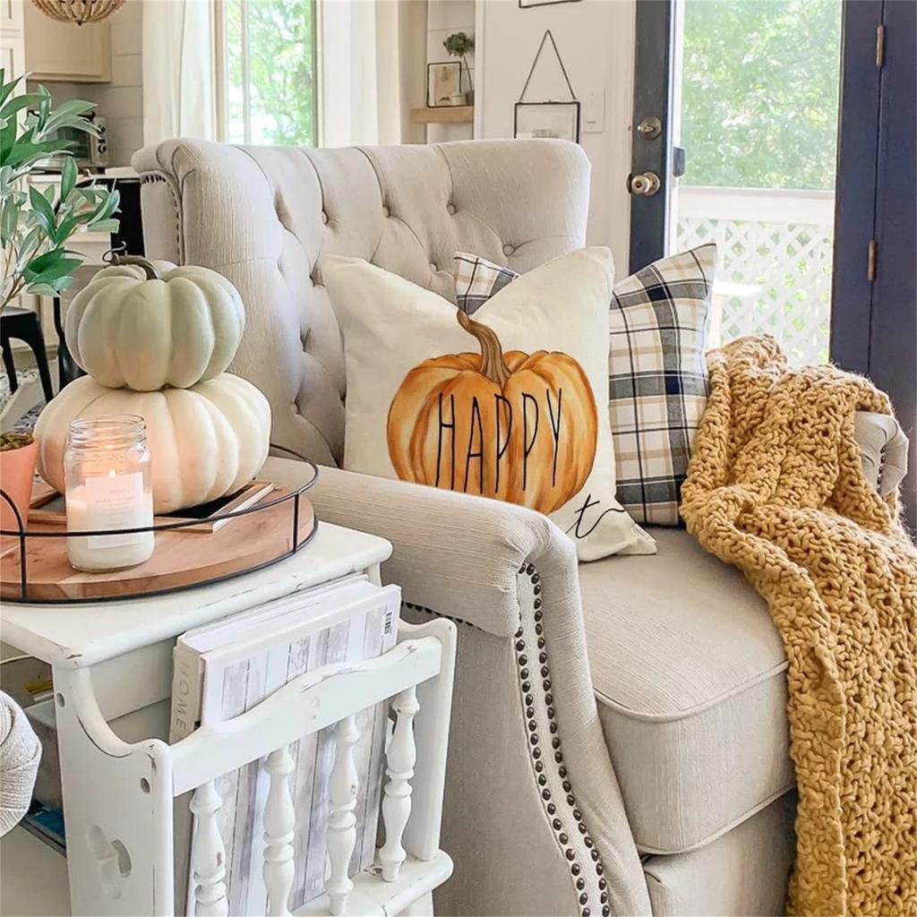 Fall Pillow Covers 18x18 Set For Fall Decor Maple Leaves Happy Outdoor Fall Pillows Decorative Throw Pillows 4pc