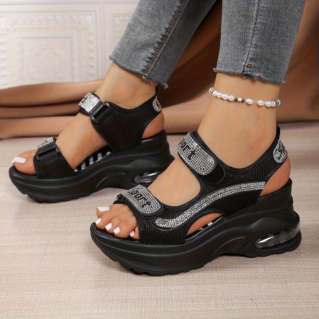Women's Casual Sandals, Wedge Thick-Soled Sandals. Outdoor Beach Shoes, New Women's Sandals, Rhinestone Decorated, Fashion Women's Shoes