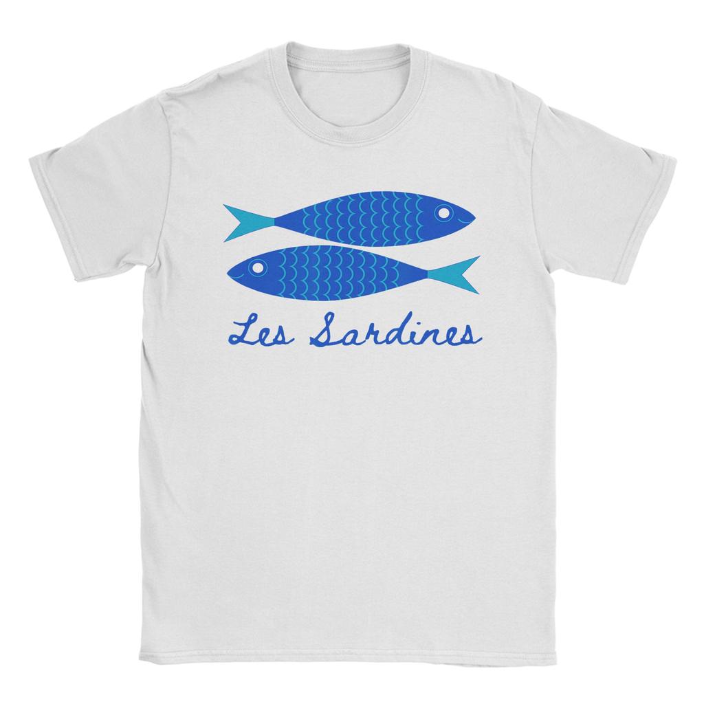 Les Sardines FisherUnisex Aesthetic Coastal Sardine Tinned Fish Pure Cotton T-Shirt For Unisex Summer Vintage T-Shirts O Neck Shirt