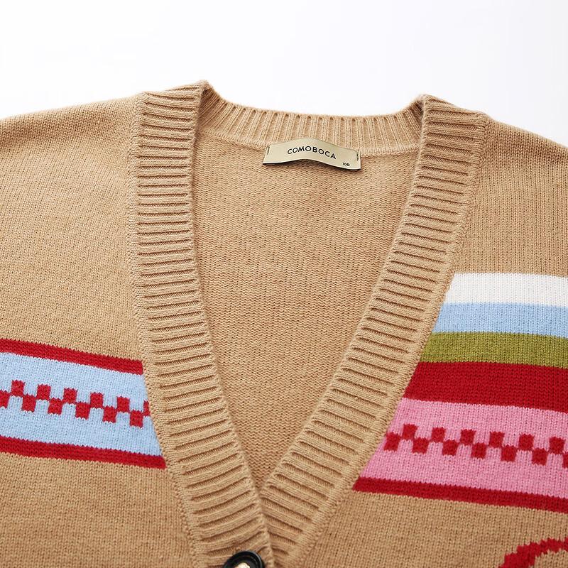 Kemengboka Women's Jacquard Wool V-neck Cardigan