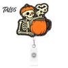 Personalized Badge Holder Halloween Retractable Reel, Skeleton And Pumpkin Design, Acrylic ID Card Office Id with Sturdy Metal Clip for Nurses