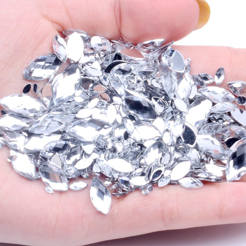 New Style Acrylic Flat Back Rhinestones for Shoes 2x4mm 10000pcs Marquise Dress Jewelry Nails Art Charms