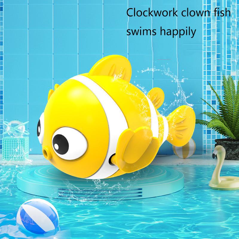 Cute Clownfish Clockwork Wind-Up Children'S Bath Toys Toddlers Chain Swim Baby Bathe Toy Cute Animal Appease Water Toy Kids Gift