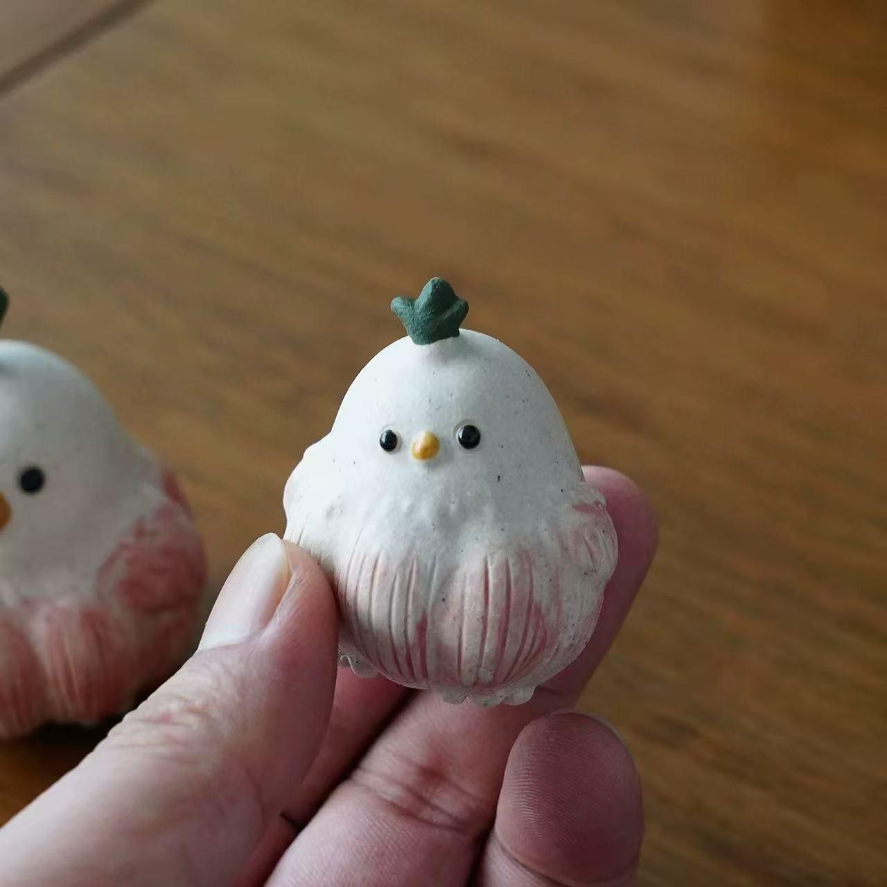 Handmade Yixing Purple Clay Garlic Bird Tea Pet Ornament