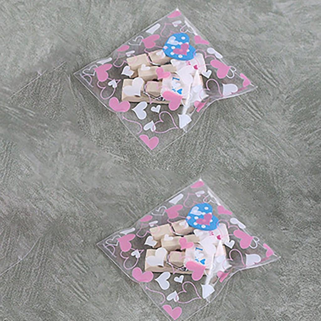 100pcs -Plastic Packaging Bags Cookie Candy Bag Pink Love Christmas Wedding Gift Bags Biscuit Baking Cake Wrapper Pouches