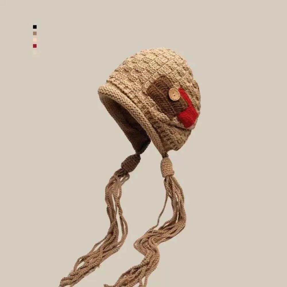 

Wool Crochet Knitted Hat Long Tassels Ear Protection Hat Casual Lei Feng Hat Winter