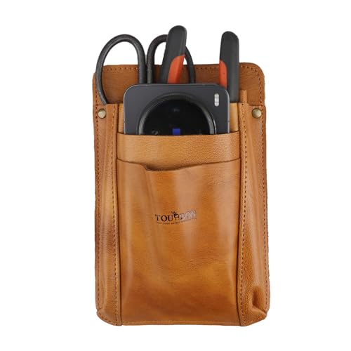 TOURBON Gardening Pouch, Pruning Shears Pouch, Leather Scissor Case Bag, Gardening, Florist, Waist Pouch, with Shoulder Strap (Light Brown)