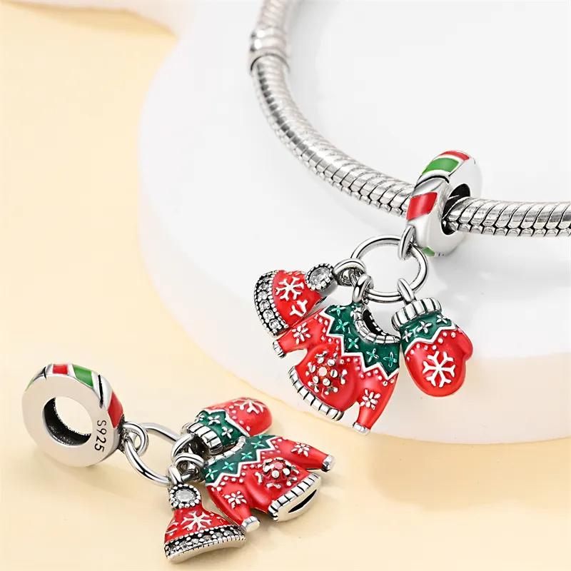 Lucky Snowflake Charm Bead Charms Compatible With 3mm Authentic Bracelets Copper Glitter Christmas Tree Crystal Ball Penguins Charm Bead Charms