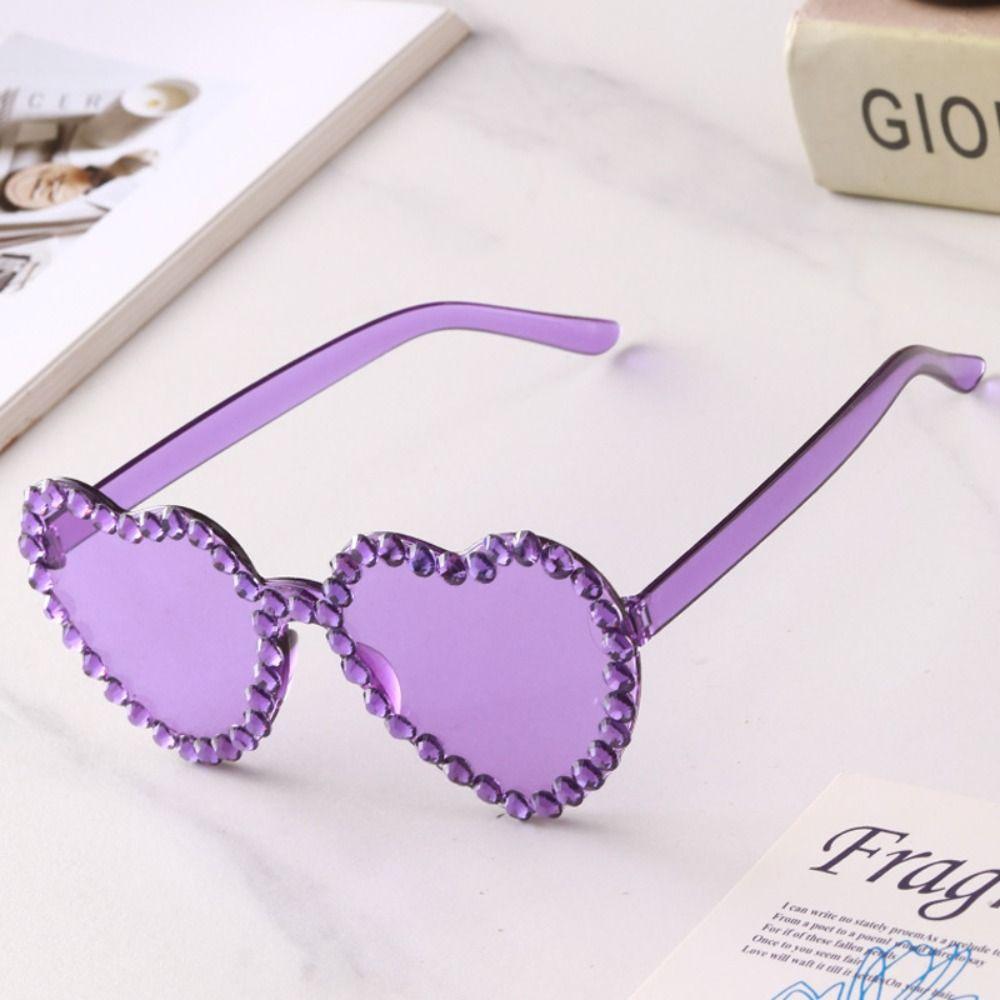 Heart-shaped Frame Fashion Rhinestone Sunglasses Outdoor Travel Party Sunglasses Sun-Protective Black Shades Glasses