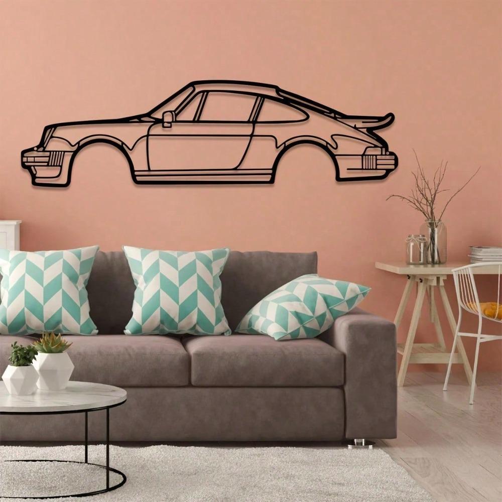 Metal Porsche 911 Turbo Wall Art Sculpture, Creative Iron Home Decoration, Unique Car Pendant Ornament for Indoor Living Room Decor