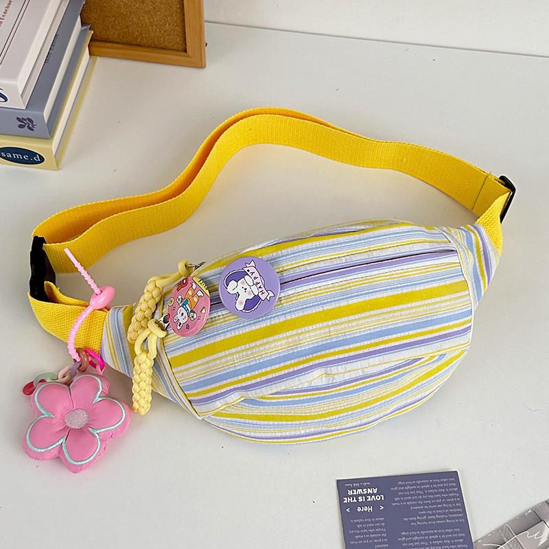 Adorable Nylon Crossbody Chest Bag Lightweight Summer Sling Bag For Kids Pink With Charm