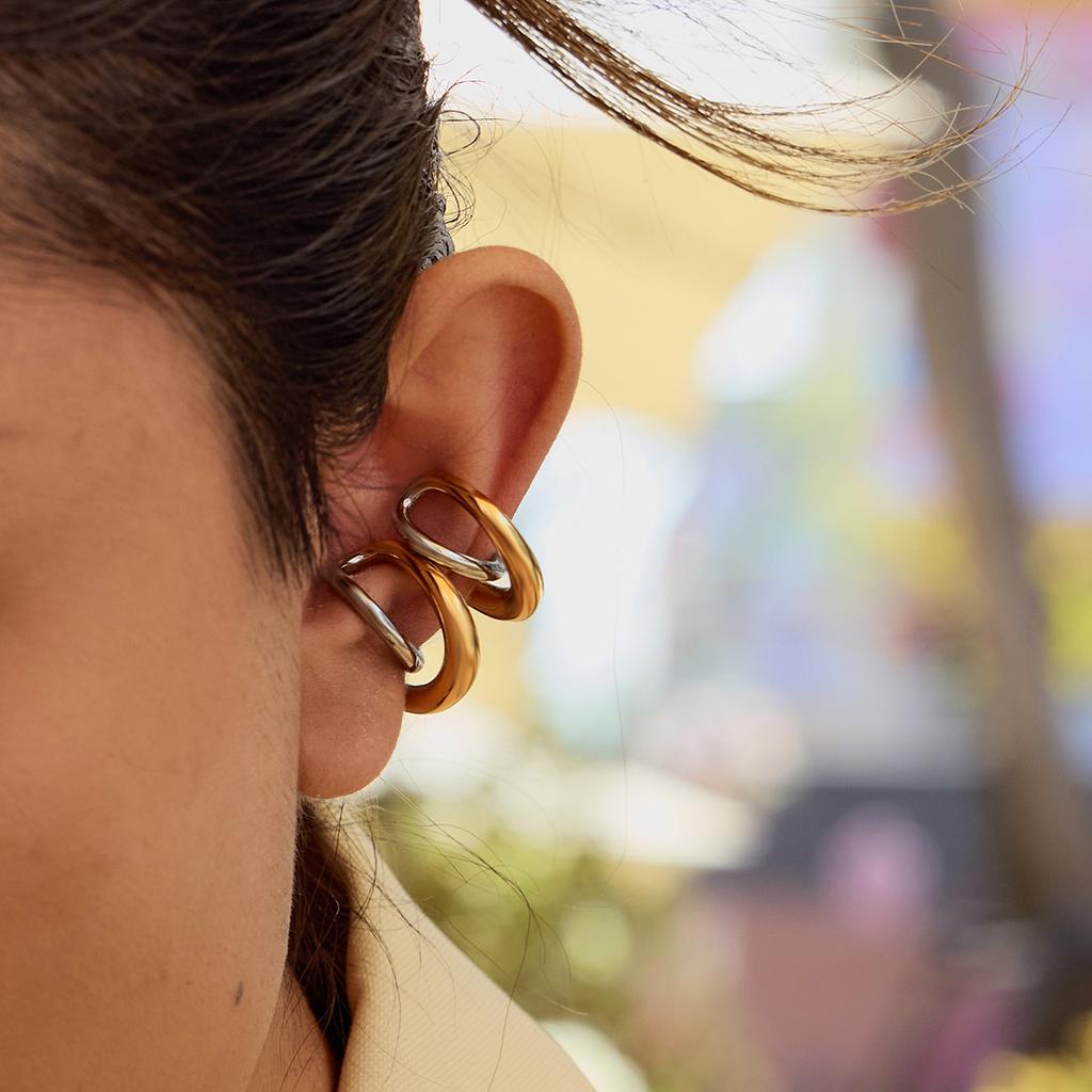 Yori Geometric Line Ear Clip Earrings Golden Stainless Steel Holiday Beach Summer Daily Rust Prevention Jewelry New