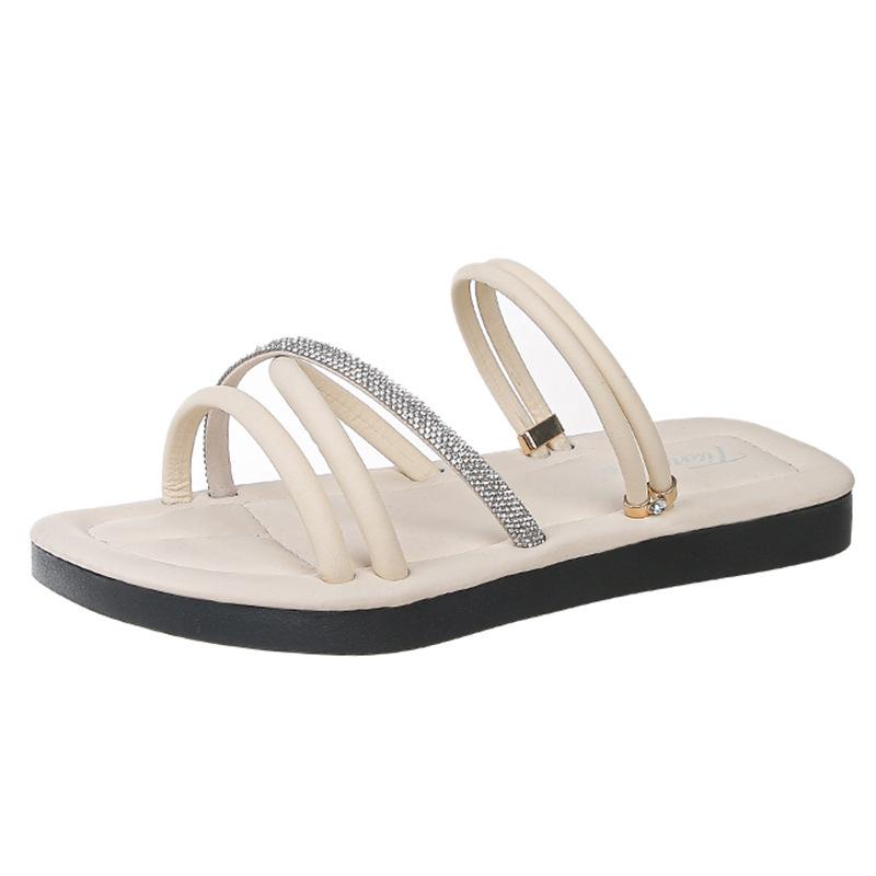 Cool slippers women's summer wear 2025 new fashion rhinestones women's platform beach sandals casual one-word drag