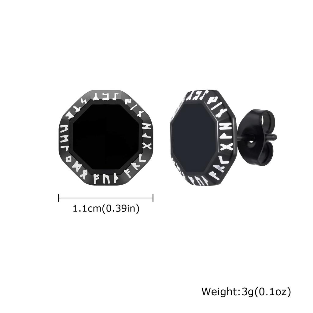 Viking Black Enamel Stud Earring for Men Boys,Anti Allergy Stainless Steel Geometric Ear Stud,Punk Jewelry Gift