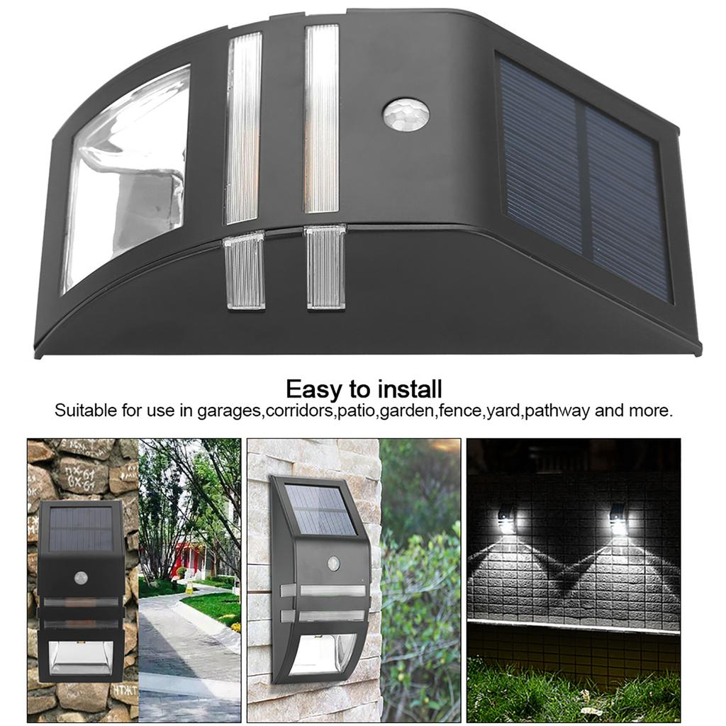 Solar Powered PIR Motion Sensor 2 LED   Wall Light Garden Security Lamps Black Warm White