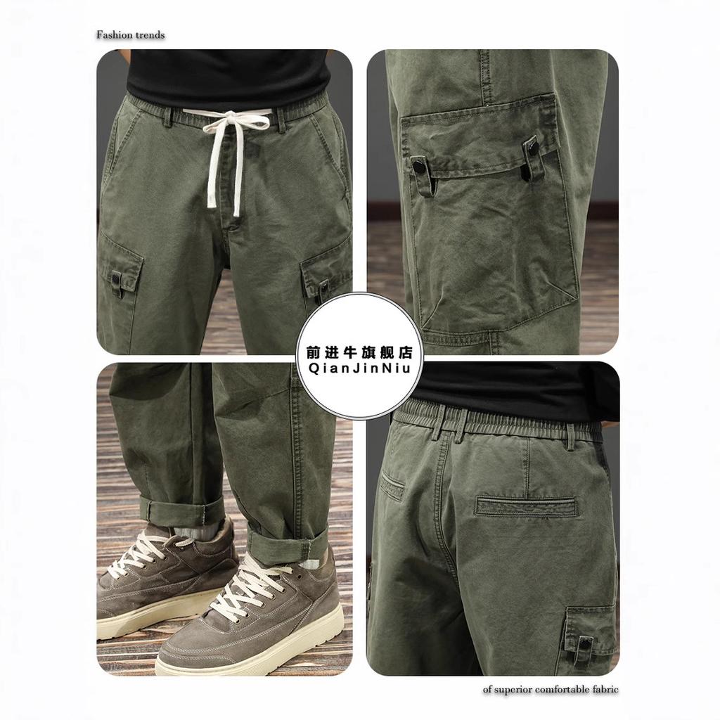 American trendy brand retro functional splicing overalls men's loose straight large size Harlan pants spring pure cotton casual pants