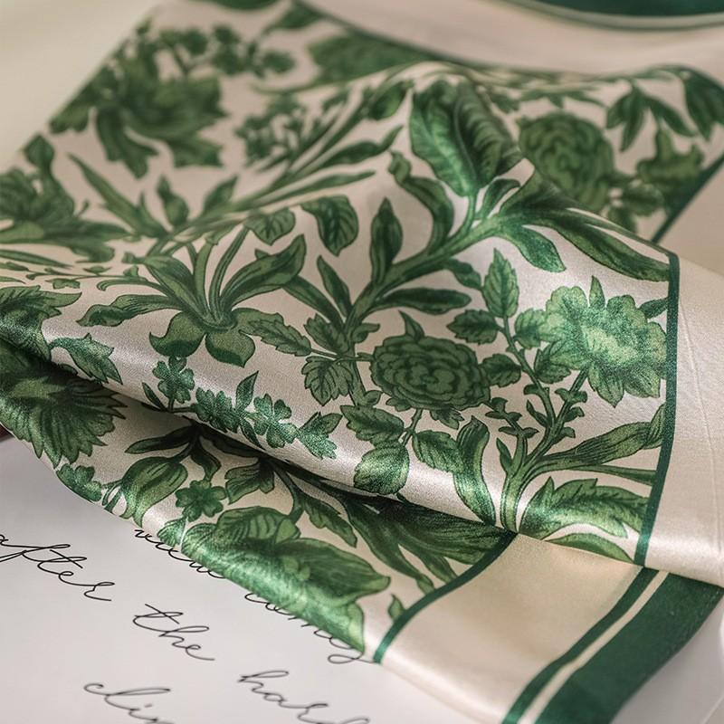 100% Pure Mulberry Silk Scarf Women Lightweight Floral Print Square Neck Wrap Elegant Chic Accessory