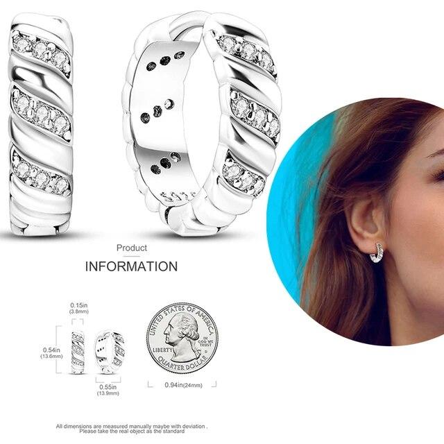 Brincos de argola de prata 925 para mulheres, brilhantes, pavê, cz, joias finas de luxo, brinco