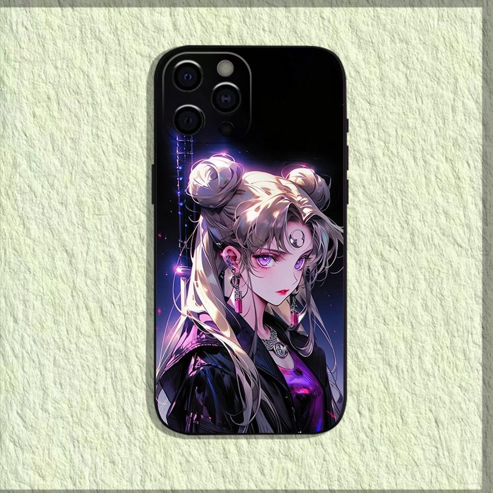 Anime S-Sailor-M-Moon Phone Case For iPhone 16,15,14,13,12,11,Pro,X,XS,Max,XR,Plus,Mini Soft Black Cover