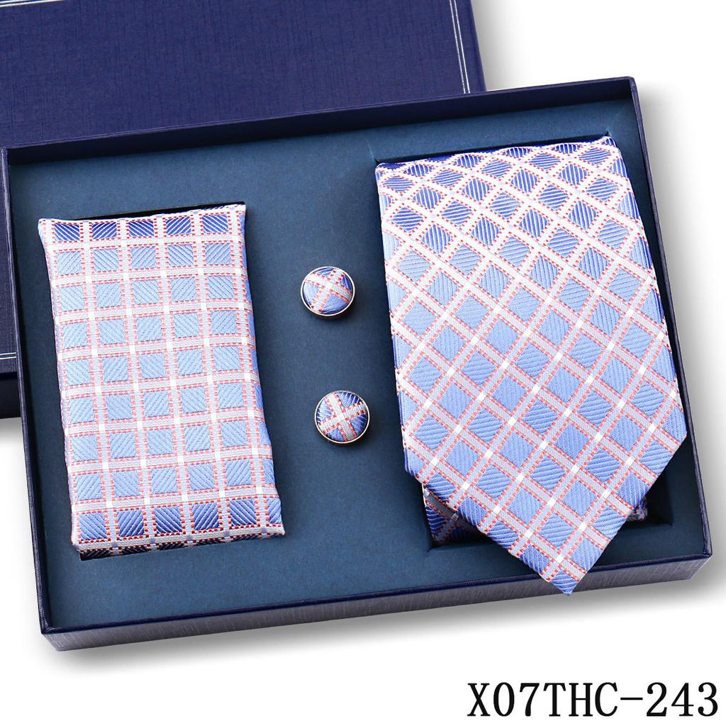 Tie Square Cufflinks 3-Piece Suit Retro Striped Hand Tie High-End Gift Box Set