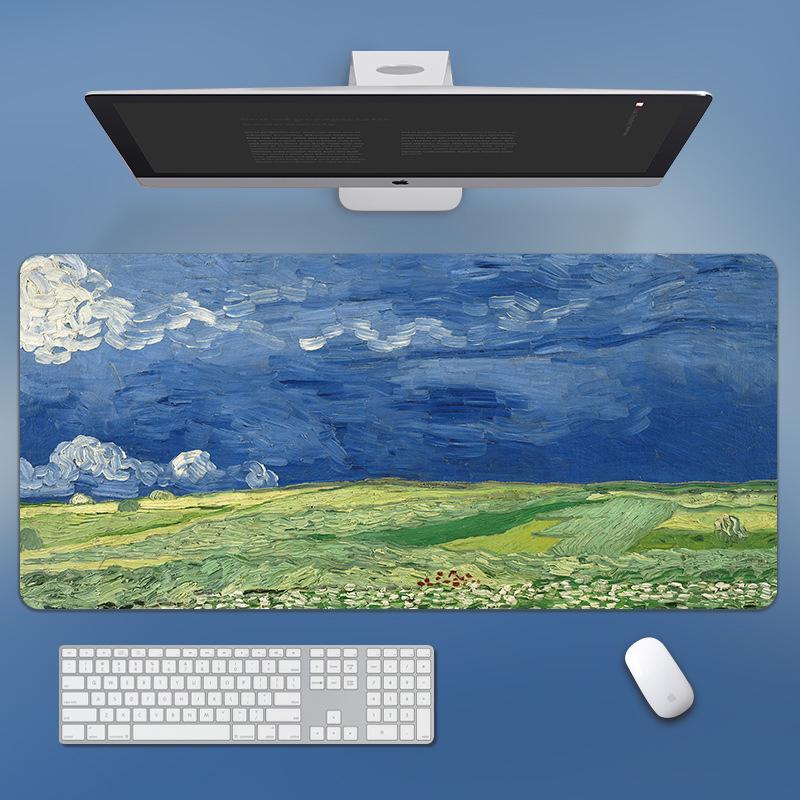 Gogh Oil Painting Van Landscape Mouse Pad Extra Large Nonslip Desk Mat With Precision Stitched Edges