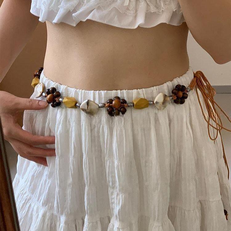 Catena da vita in corda con perline in resina stile bohémien con cintura in pelle PU per uso casual in vacanza estiva