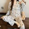 Halbmond-Stickrand Langarm-Pyjama Damen Frühling Neu Imitation Baumwolle Dopamin Polka Dot Loungewear Set