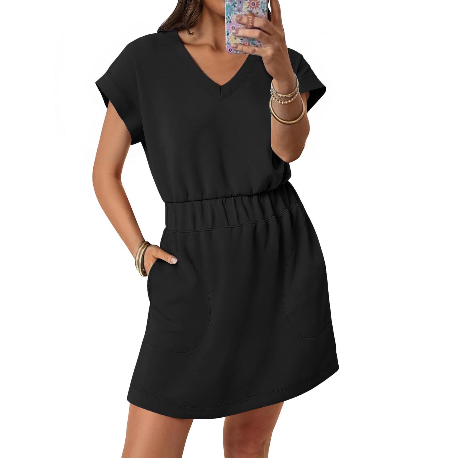 

Женское пляжное платье с коротким рукавом, повседневное платье XL чёрный