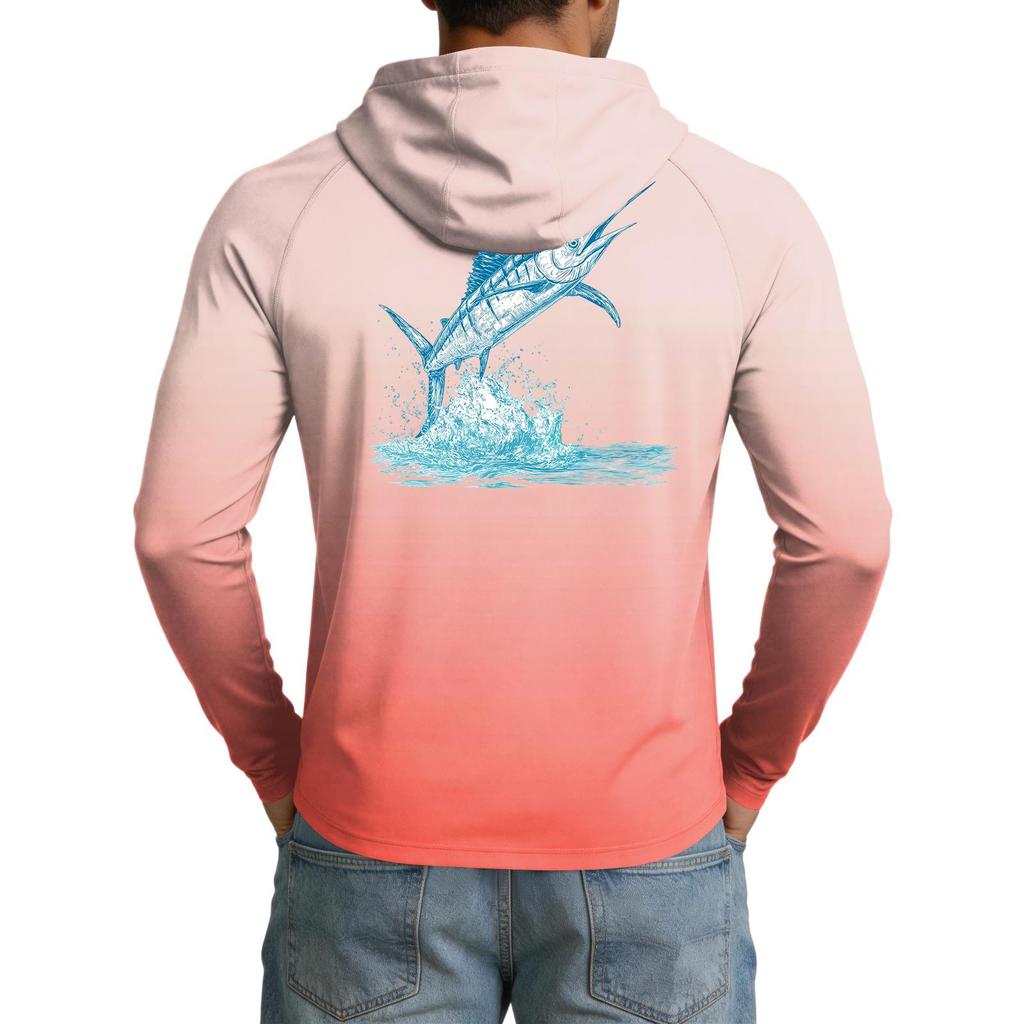 Men's UPF50+ Sun Protection Cooling Shirt Lightweight Stretch Hooded Outdoor Fishing Sports Top Long Sleeve